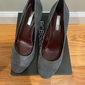BCBG Grey Suede Heels